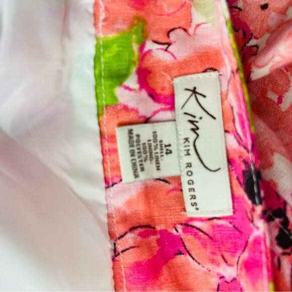 Kim Rogers pink green floral linen cottagecore midi skirt 14 - Picture 6 of 6